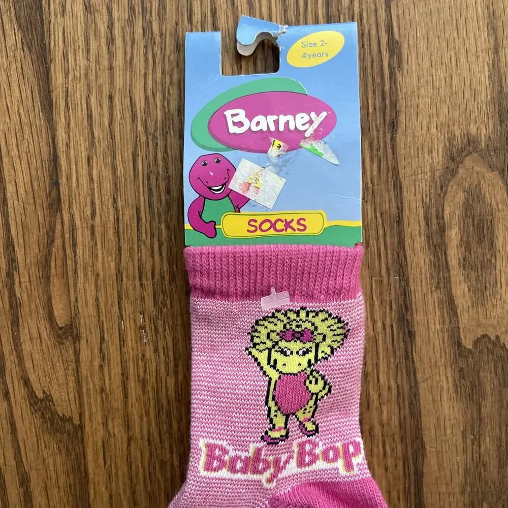 Vintage Barney Toddler Socks 2-4 Years Character Socks Baby Bop New Old Stock
